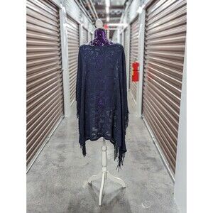 Lane Bryant Navy Blue Plus O/S Knit Crochet Ruana Sweater Fringe Boho‎ Western